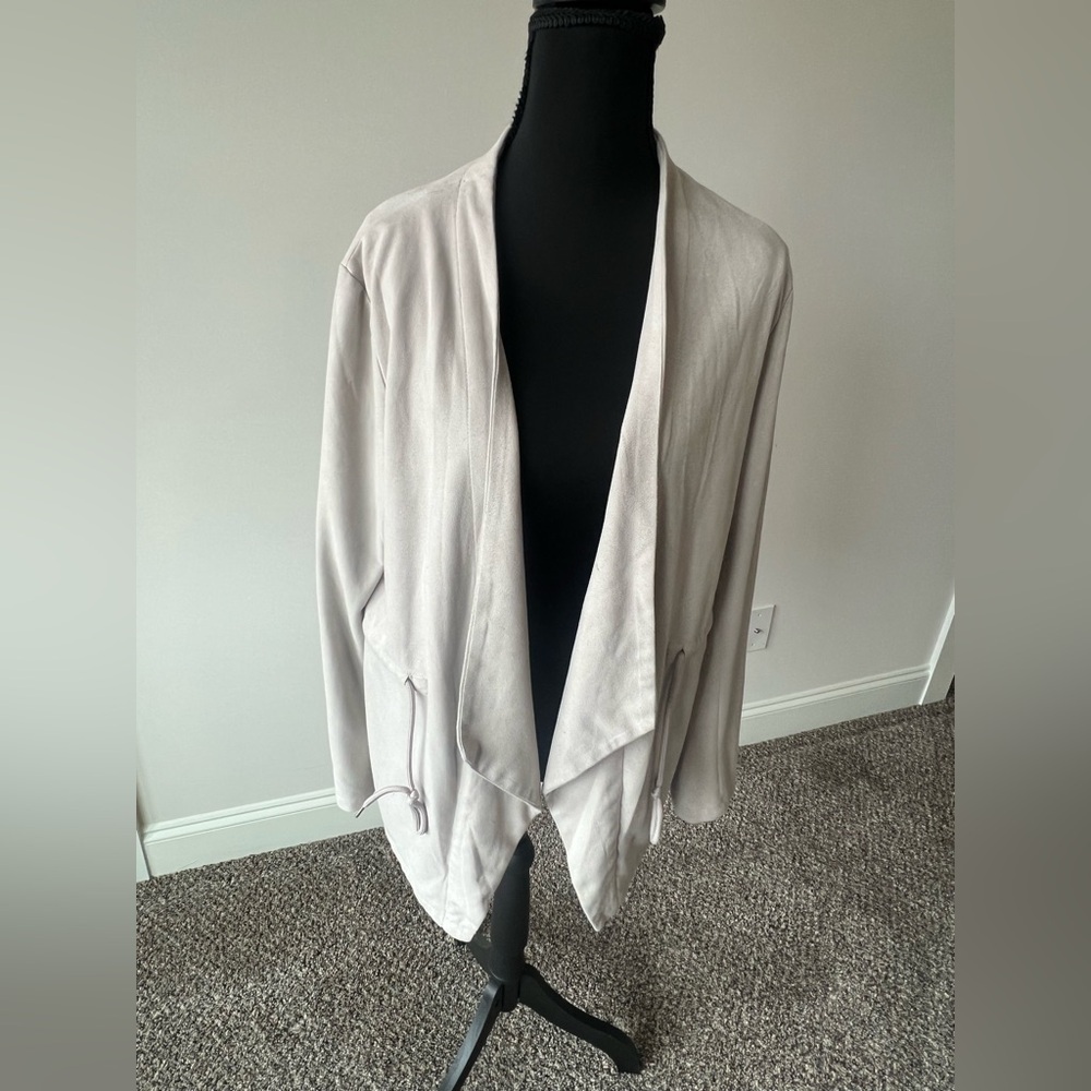 Thread & Supply Gray Open Front Cardigan Suede Like Material Size L Cinch Waist